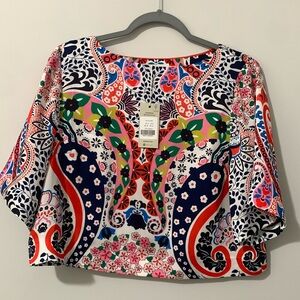 NWT Boden brand Mixed floral print crop blouse